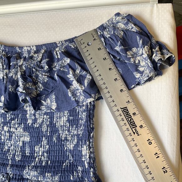 Xhilaration Women Maxi Dress M Blue Floral A-Line Sundress Ruffle Smocked - Picture 5 of 11